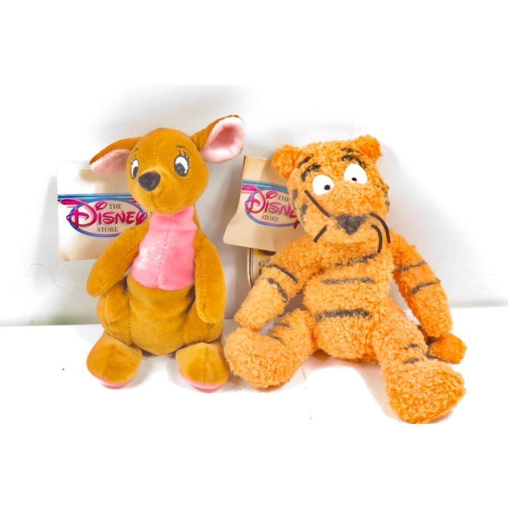 The Disney Store Classic Pooh Mini Bean Kangaroo ROO and Tiger TIGGER New